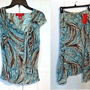VINTAGE SET ~ 2 PC BLOUSE & SKIRT ~ CHIFFON FEEL ~ FLOWING ORGANIC SUMMER ~ NWT~